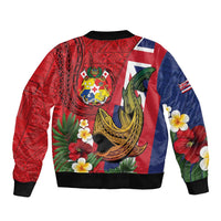 Hawaii And Tonga Sleeve Zip Bomber Jacket Shark Tattoo With Tongan Coat Of Arms