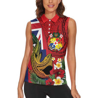 Hawaii And Tonga Women Sleeveless Polo Shirt Shark Tattoo With Tongan Coat Of Arms