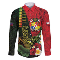 Hawaii And Tonga Family Matching Mermaid Dress and Hawaiian Shirt King Kamehameha Tribal Ngatu Pattern