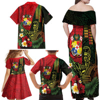 Hawaii And Tonga Family Matching Off Shoulder Maxi Dress and Hawaiian Shirt King Kamehameha Tribal Ngatu Pattern LT14 - Polynesian Pride