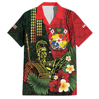 Hawaii And Tonga Family Matching Off Shoulder Maxi Dress and Hawaiian Shirt King Kamehameha Tribal Ngatu Pattern LT14 Dad's Shirt - Short Sleeve Red - Polynesian Pride