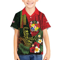 Hawaii And Tonga Family Matching Off Shoulder Short Dress and Hawaiian Shirt King Kamehameha Tribal Ngatu Pattern