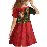 Hawaii And Tonga Kid Short Sleeve Dress King Kamehameha Tribal Ngatu Pattern