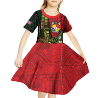 Hawaii And Tonga Kid Short Sleeve Dress King Kamehameha Tribal Ngatu Pattern
