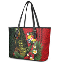 Hawaii And Tonga Leather Tote Bag King Kamehameha Tribal Ngatu Pattern