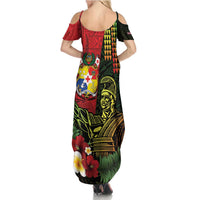 Hawaii And Tonga Summer Maxi Dress King Kamehameha Tribal Ngatu Pattern