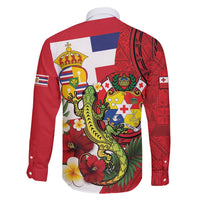 Hawaii And Tonga Family Matching Puletasi and Hawaiian Shirt King Kalakaua Tribal Gecko Tongan Ngatu