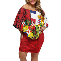 Hawaii And Tonga Off Shoulder Short Dress King Kalakaua Tribal Gecko Tongan Ngatu