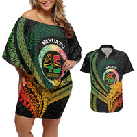 Personalised Vanuatu Independence Day Couples Matching Off Shoulder Short Dress and Hawaiian Shirt July 30 Pig Tusk Long God Yumi Stanap
