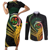 Personalised Vanuatu Independence Day Couples Matching Short Sleeve Bodycon Dress and Long Sleeve Button Shirt July 30 Pig Tusk Long God Yumi Stanap