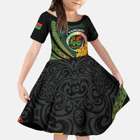 Personalised Vanuatu Independence Day Family Matching Off Shoulder Maxi Dress and Hawaiian Shirt July 30 Pig Tusk Long God Yumi Stanap LT14 Daughter's Dress Black - Polynesian Pride
