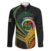 Personalised Vanuatu Independence Day Family Matching Puletasi and Hawaiian Shirt July 30 Pig Tusk Long God Yumi Stanap LT14 Dad's Shirt - Long Sleeve Black - Polynesian Pride