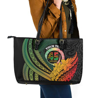 Personalised Vanuatu Independence Day Leather Tote Bag July 30 Pig Tusk Long God Yumi Stanap