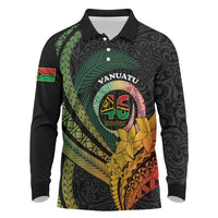 Personalised Vanuatu Independence Day Long Sleeve Polo Shirt July 30 Pig Tusk Long God Yumi Stanap LT14 Black - Polynesian Pride