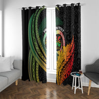 Personalised Vanuatu Independence Day Window Curtain July 30 Pig Tusk Long God Yumi Stanap LT14 With Grommets Black - Polynesian Pride