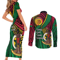 Halo Vanuatu Couples Matching Short Sleeve Bodycon Dress and Long Sleeve Button Shirt Happy 46th Independence Anniversary LT14 - Polynesian Pride