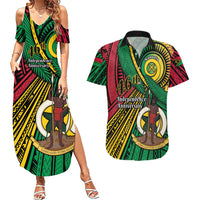 Halo Vanuatu Couples Matching Summer Maxi Dress and Hawaiian Shirt Happy 46th Independence Anniversary LT14 Black - Polynesian Pride