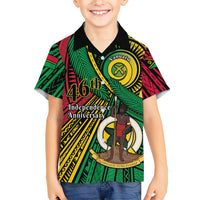 Halo Vanuatu Family Matching Off The Shoulder Long Sleeve Dress and Hawaiian Shirt Happy 46th Independence Anniversary LT14 Son's Shirt Black - Polynesian Pride