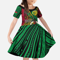 Halo Vanuatu Family Matching Short Sleeve Bodycon Dress and Hawaiian Shirt Happy 46th Independence Anniversary LT14 Daughter's Dress Black - Polynesian Pride