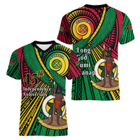 Halo Vanuatu Women V-Neck T-Shirt Happy 46th Independence Anniversary LT14 - Polynesian Pride
