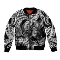 Personalised Polynesian Bomber Jacket Tribal Honu Turtle with Hibiscus White Version LT14 Unisex White - Polynesian Pride