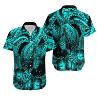 Personalised Polynesian Hawaiian Shirt Tribal Honu Turtle with Hibiscus Turquoise Version LT14 - Polynesian Pride