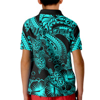Personalised Polynesian Kid Polo Shirt Tribal Honu Turtle with Hibiscus Turquoise Version LT14 - Polynesian Pride