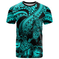 Custom Polynesian T Shirt Tribal Honu Turtle with Hibiscus Turquoise Version LT14 Turquoise - Polynesian Pride
