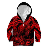 Personalised Polynesian Kid Hoodie Tribal Honu Turtle with Hibiscus Red Version LT14 Zip Hoodie Red - Polynesian Pride