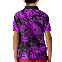 Personalised Polynesian Kid Polo Shirt Tribal Honu Turtle with Hibiscus Purple Version LT14 - Polynesian Pride