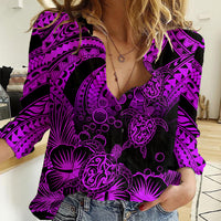 Personalised Polynesian Women Casual Shirt Tribal Honu Turtle with Hibiscus Purple Version LT14 Female Purple - Polynesian Pride