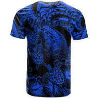 Custom Polynesian T Shirt Tribal Honu Turtle with Hibiscus Blue Version LT14 - Polynesian Pride
