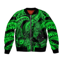 Personalised Polynesian Bomber Jacket Tribal Honu Turtle with Hibiscus Green Version LT14 Unisex Green - Polynesian Pride
