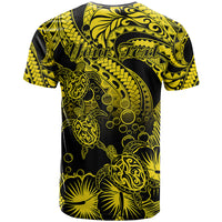 Custom Polynesian T Shirt Tribal Honu Turtle with Hibiscus Gold Version LT14 - Polynesian Pride