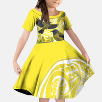 Bellbird New Zealand Family Matching Mermaid Dress and Hawaiian Shirt Korimako Kowhai Maori Pattern