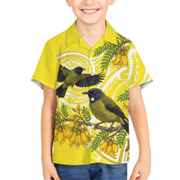 Bellbird New Zealand Family Matching Mermaid Dress and Hawaiian Shirt Korimako Kowhai Maori Pattern