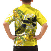 Bellbird New Zealand Family Matching Off The Shoulder Long Sleeve Dress and Hawaiian Shirt Korimako Kowhai Maori Pattern