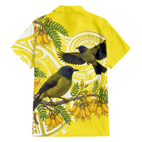 Bellbird New Zealand Family Matching Off The Shoulder Long Sleeve Dress and Hawaiian Shirt Korimako Kowhai Maori Pattern