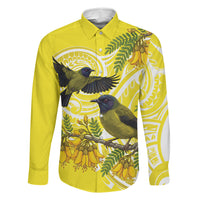 Bellbird New Zealand Family Matching Short Sleeve Bodycon Dress and Hawaiian Shirt Korimako Kowhai Maori Pattern