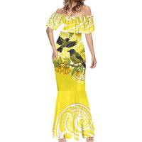Bellbird New Zealand Mermaid Dress Korimako Kowhai Maori Pattern