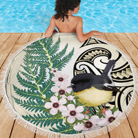 Endemic Tomtit New Zealand Beach Blanket Miromiro Manuka Silver Fern Maori Pattern LT14 - Polynesian Pride