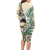 Endemic Tomtit New Zealand Family Matching Long Sleeve Bodycon Dress and Hawaiian Shirt Miromiro Manuka Silver Fern Maori Pattern