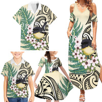 Endemic Tomtit New Zealand Family Matching Summer Maxi Dress and Hawaiian Shirt Miromiro Manuka Silver Fern Maori Pattern