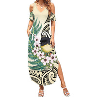 Endemic Tomtit New Zealand Family Matching Summer Maxi Dress and Hawaiian Shirt Miromiro Manuka Silver Fern Maori Pattern