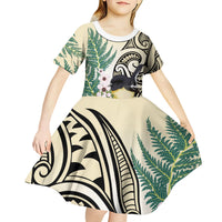 Endemic Tomtit New Zealand Kid Short Sleeve Dress Miromiro Manuka Silver Fern Maori Pattern