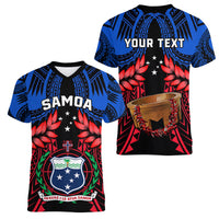Personalised Samoa Women V Neck T Shirt Heritage Festival Samoan Tattoo With Ula Fala Kava Bowl LT14 - Polynesian Pride