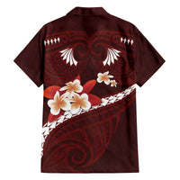 Oxblood Polynesia Family Matching Off Shoulder Short Dress and Hawaiian Shirt Tribal Pattern Tropical Frangipani LT14 - Polynesian Pride