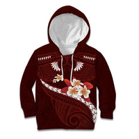 Oxblood Polynesia Kid Hoodie Tribal Pattern Tropical Frangipani