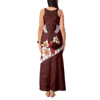 Oxblood Polynesia Tank Maxi Dress Tribal Pattern Tropical Frangipani