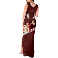 Oxblood Polynesia Tank Maxi Dress Tribal Pattern Tropical Frangipani